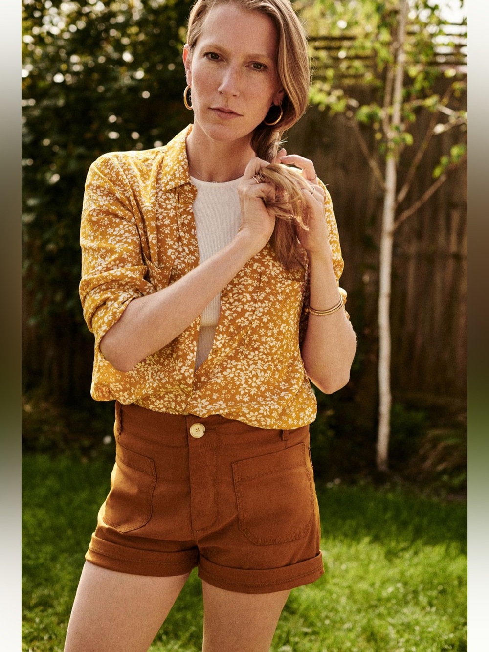 Anthropologie Megan Patch Pocket Shorts in Deep Ochre Size 25